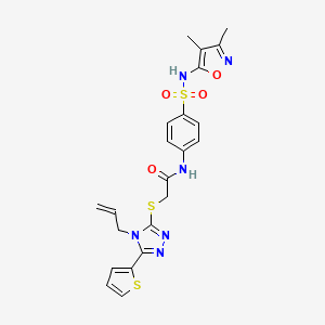 molecular formula C22H22N6O4S3 B4298974 N-{4-[(3,4-dimethyl-1,2-oxazol-5-yl)sulfamoyl]phenyl}-2-{[4-(prop-2-en-1-yl)-5-(thiophen-2-yl)-4H-1,2,4-triazol-3-yl]sulfanyl}acetamide 