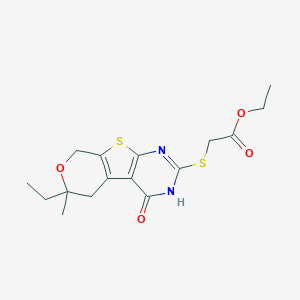 molecular formula C16H20N2O4S2 B429910 ethyl [(6-ethyl-6-methyl-4-oxo-3,5,6,8-tetrahydro-4H-pyrano[4',3':4,5]thieno[2,3-d]pyrimidin-2-yl)sulfanyl]acetate CAS No. 332145-41-2