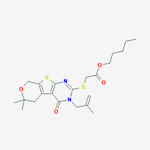 molecular formula C22H30N2O4S2 B429914 pentyl 2-[[12,12-dimethyl-4-(2-methylprop-2-enyl)-3-oxo-11-oxa-8-thia-4,6-diazatricyclo[7.4.0.02,7]trideca-1(9),2(7),5-trien-5-yl]sulfanyl]acetate 