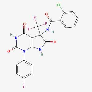 molecular formula C20H11ClF4N4O4 B4299262 2-CHLORO-N-[1-(4-FLUOROPHENYL)-2,4,6-TRIOXO-5-(TRIFLUOROMETHYL)-1H,2H,3H,4H,5H,6H,7H-PYRROLO[2,3-D]PYRIMIDIN-5-YL]BENZAMIDE 