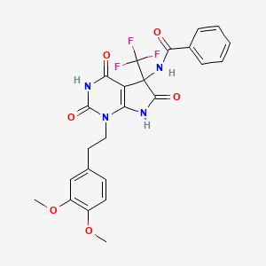 molecular formula C24H21F3N4O6 B4299568 N-{1-[2-(3,4-dimethoxyphenyl)ethyl]-2,4,6-trioxo-5-(trifluoromethyl)-2,3,4,5,6,7-hexahydro-1H-pyrrolo[2,3-d]pyrimidin-5-yl}benzamide 