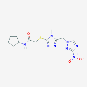 molecular formula C13H18N8O3S B4299673 N-cyclopentyl-2-({4-methyl-5-[(3-nitro-1H-1,2,4-triazol-1-yl)methyl]-4H-1,2,4-triazol-3-yl}sulfanyl)acetamide 