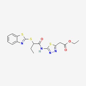 molecular formula C17H18N4O3S3 B4299806 ETHYL 2-{5-[2-(1,3-BENZOTHIAZOL-2-YLSULFANYL)BUTANAMIDO]-1,3,4-THIADIAZOL-2-YL}ACETATE 