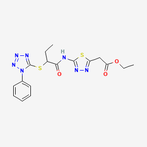 molecular formula C17H19N7O3S2 B4299814 ETHYL 2-(5-{2-[(1-PHENYL-1H-1,2,3,4-TETRAZOL-5-YL)SULFANYL]BUTANAMIDO}-1,3,4-THIADIAZOL-2-YL)ACETATE 