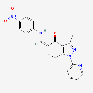 molecular formula C20H17N5O3 B4299915 (5Z)-3-METHYL-5-{[(4-NITROPHENYL)AMINO]METHYLIDENE}-1-(PYRIDIN-2-YL)-4,5,6,7-TETRAHYDRO-1H-INDAZOL-4-ONE 