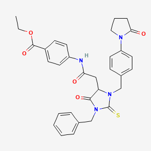 molecular formula C32H32N4O5S B4300194 ETHYL 4-[2-(1-BENZYL-5-OXO-3-{[4-(2-OXOPYRROLIDIN-1-YL)PHENYL]METHYL}-2-SULFANYLIDENEIMIDAZOLIDIN-4-YL)ACETAMIDO]BENZOATE 