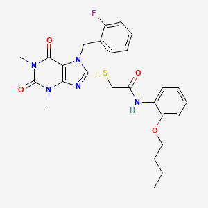 molecular formula C26H28FN5O4S B4300205 N-(2-BUTOXYPHENYL)-2-({7-[(2-FLUOROPHENYL)METHYL]-1,3-DIMETHYL-2,6-DIOXO-2,3,6,7-TETRAHYDRO-1H-PURIN-8-YL}SULFANYL)ACETAMIDE 