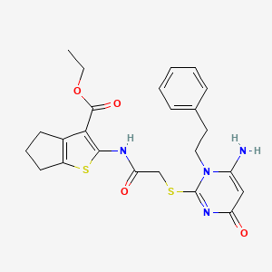 molecular formula C24H26N4O4S2 B4300234 ETHYL 2-(2-{[6-AMINO-4-OXO-1-(2-PHENYLETHYL)-1,4-DIHYDROPYRIMIDIN-2-YL]SULFANYL}ACETAMIDO)-4H,5H,6H-CYCLOPENTA[B]THIOPHENE-3-CARBOXYLATE 