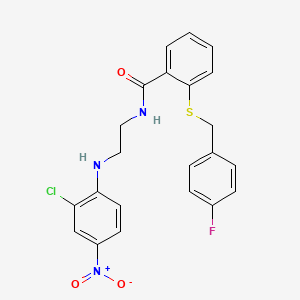 molecular formula C22H19ClFN3O3S B4300278 N-{2-[(2-CHLORO-4-NITROPHENYL)AMINO]ETHYL}-2-{[(4-FLUOROPHENYL)METHYL]SULFANYL}BENZAMIDE 
