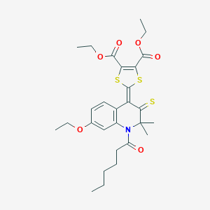 diethyl 2-(7-ethoxy-1-hexanoyl-2,2-dimethyl-3-thioxo-2,3-dihydro-4(1H)-quinolinylidene)-1,3-dithiole-4,5-dicarboxylate