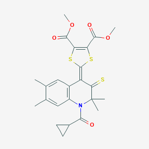 molecular formula C24H25NO5S3 B430066 Dimethyl 2-[1-(cyclopropanecarbonyl)-2,2,6,7-tetramethyl-3-sulfanylidenequinolin-4-ylidene]-1,3-dithiole-4,5-dicarboxylate CAS No. 354991-82-5