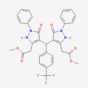 molecular formula C32H27F3N4O6 B4300834 METHYL 2-(5-HYDROXY-4-{[5-HYDROXY-3-(2-METHOXY-2-OXOETHYL)-1-PHENYL-1H-PYRAZOL-4-YL][4-(TRIFLUOROMETHYL)PHENYL]METHYL}-1-PHENYL-1H-PYRAZOL-3-YL)ACETATE 