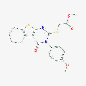 molecular formula C20H20N2O4S2 B430093 Methyl 2-[[3-(4-methoxyphenyl)-4-oxo-5,6,7,8-tetrahydro-[1]benzothiolo[2,3-d]pyrimidin-2-yl]sulfanyl]acetate CAS No. 312625-73-3