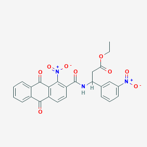 molecular formula C26H19N3O9 B4301181 ETHYL 3-{[(1-NITRO-9,10-DIOXO-9,10-DIHYDRO-2-ANTHRACENYL)CARBONYL]AMINO}-3-(3-NITROPHENYL)PROPANOATE 