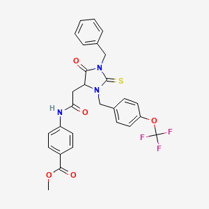 molecular formula C28H24F3N3O5S B4301448 METHYL 4-[2-(1-BENZYL-5-OXO-2-SULFANYLIDENE-3-{[4-(TRIFLUOROMETHOXY)PHENYL]METHYL}IMIDAZOLIDIN-4-YL)ACETAMIDO]BENZOATE 