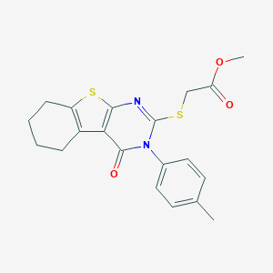molecular formula C20H20N2O3S2 B430152 Methyl 2-{[4-(4-methylphenyl)-3-oxo-8-thia-4,6-diazatricyclo[7.4.0.0,2,7]trideca-1(9),2(7),5-trien-5-yl]sulfanyl}acetate CAS No. 312625-68-6
