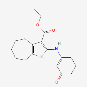 molecular formula C18H23NO3S B4301621 ETHYL 2-[(3-OXOCYCLOHEX-1-EN-1-YL)AMINO]-4H,5H,6H,7H,8H-CYCLOHEPTA[B]THIOPHENE-3-CARBOXYLATE 