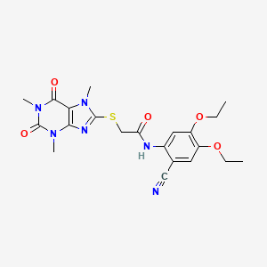 molecular formula C21H24N6O5S B4301681 N-(2-cyano-4,5-diethoxyphenyl)-2-[(1,3,7-trimethyl-2,6-dioxo-2,3,6,7-tetrahydro-1H-purin-8-yl)sulfanyl]acetamide 