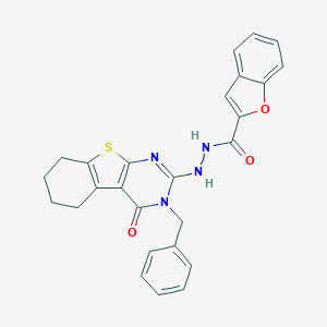 molecular formula C26H22N4O3S B430238 N'-(3-benzyl-4-oxo-3,4,5,6,7,8-hexahydro[1]benzothieno[2,3-d]pyrimidin-2-yl)-1-benzofuran-2-carbohydrazide CAS No. 371780-27-7