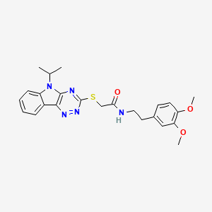 molecular formula C24H27N5O3S B4302508 N-[2-(3,4-dimethoxyphenyl)ethyl]-2-{[5-(propan-2-yl)-5H-[1,2,4]triazino[5,6-b]indol-3-yl]sulfanyl}acetamide 