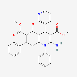 molecular formula C30H27N3O5 B4302595 Dimethyl 2-amino-5-oxo-1,7-diphenyl-4-(pyridin-3-yl)-1,4,5,6,7,8-hexahydroquinoline-3,6-dicarboxylate 