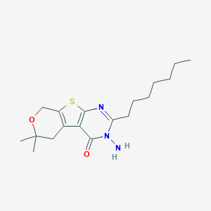 molecular formula C18H27N3O2S B430270 4-amino-5-heptyl-12,12-dimethyl-11-oxa-8-thia-4,6-diazatricyclo[7.4.0.02,7]trideca-1(9),2(7),5-trien-3-one CAS No. 383903-61-5