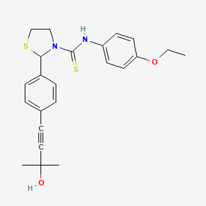 molecular formula C23H26N2O2S2 B4302757 N-(4-ethoxyphenyl)-2-[4-(3-hydroxy-3-methylbut-1-yn-1-yl)phenyl]-1,3-thiazolidine-3-carbothioamide 