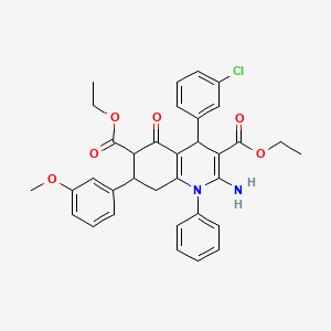 diethyl 2-amino-4-(3-chlorophenyl)-7-(3-methoxyphenyl)-5-oxo-1-phenyl-1,4,5,6,7,8-hexahydroquinoline-3,6-dicarboxylate