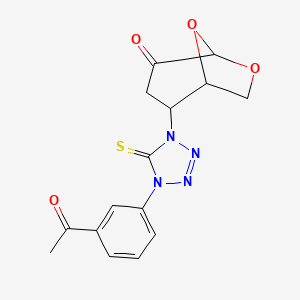 molecular formula C15H14N4O4S B4302849 2-[4-(3-acetylphenyl)-5-thioxo-4,5-dihydro-1H-tetrazol-1-yl]-6,8-dioxabicyclo[3.2.1]octan-4-one 