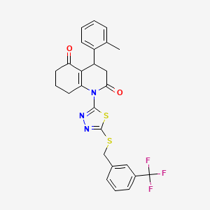 molecular formula C26H22F3N3O2S2 B4302963 4-(2-METHYLPHENYL)-1-(5-{[3-(TRIFLUOROMETHYL)BENZYL]SULFANYL}-1,3,4-THIADIAZOL-2-YL)-4,6,7,8-TETRAHYDRO-2,5(1H,3H)-QUINOLINEDIONE 