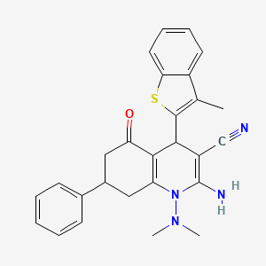 molecular formula C27H26N4OS B4303250 2-AMINO-1-(DIMETHYLAMINO)-4-(3-METHYL-1-BENZOTHIOPHEN-2-YL)-5-OXO-7-PHENYL-1,4,5,6,7,8-HEXAHYDRO-3-QUINOLINECARBONITRILE 