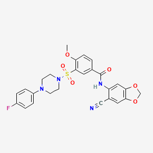 molecular formula C26H23FN4O6S B4303586 N-(6-CYANO-2H-13-BENZODIOXOL-5-YL)-3-{[4-(4-FLUOROPHENYL)PIPERAZIN-1-YL]SULFONYL}-4-METHOXYBENZAMIDE 