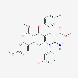 molecular formula C32H28ClFN2O6 B4303975 DIMETHYL 2-AMINO-4-(3-CHLOROPHENYL)-1-(3-FLUOROPHENYL)-7-(4-METHOXYPHENYL)-5-OXO-1,4,5,6,7,8-HEXAHYDRO-3,6-QUINOLINEDICARBOXYLATE 