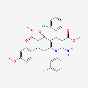 molecular formula C32H28ClFN2O6 B4303990 DIMETHYL 2-AMINO-4-(2-CHLOROPHENYL)-1-(3-FLUOROPHENYL)-7-(4-METHOXYPHENYL)-5-OXO-1,4,5,6,7,8-HEXAHYDRO-3,6-QUINOLINEDICARBOXYLATE 