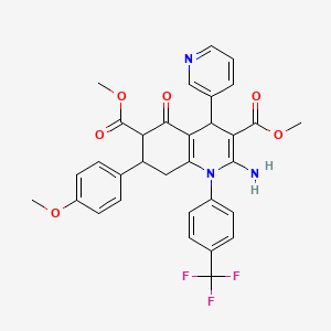 molecular formula C32H28F3N3O6 B4303993 DIMETHYL 2-AMINO-7-(4-METHOXYPHENYL)-5-OXO-4-(3-PYRIDYL)-1-[4-(TRIFLUOROMETHYL)PHENYL]-1,4,5,6,7,8-HEXAHYDRO-3,6-QUINOLINEDICARBOXYLATE 