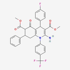 molecular formula C32H26F4N2O5 B4304116 DIMETHYL 2-AMINO-4-(4-FLUOROPHENYL)-5-OXO-7-PHENYL-1-[4-(TRIFLUOROMETHYL)PHENYL]-1,4,5,6,7,8-HEXAHYDRO-3,6-QUINOLINEDICARBOXYLATE 
