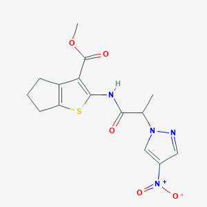 molecular formula C15H16N4O5S B4304152 METHYL 2-[2-(4-NITRO-1H-PYRAZOL-1-YL)PROPANAMIDO]-4H,5H,6H-CYCLOPENTA[B]THIOPHENE-3-CARBOXYLATE 