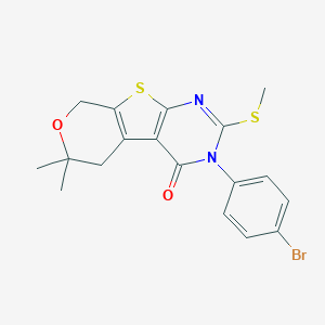 molecular formula C18H17BrN2O2S2 B430457 4-(4-bromophenyl)-12,12-dimethyl-5-methylsulfanyl-11-oxa-8-thia-4,6-diazatricyclo[7.4.0.02,7]trideca-1(9),2(7),5-trien-3-one 