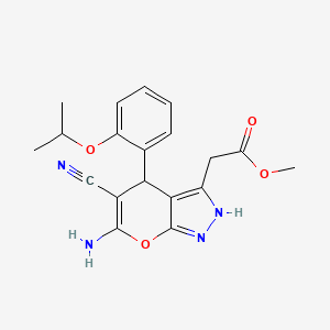 molecular formula C19H20N4O4 B4304688 METHYL 2-{6-AMINO-5-CYANO-4-[2-(PROPAN-2-YLOXY)PHENYL]-2H,4H-PYRANO[2,3-C]PYRAZOL-3-YL}ACETATE 