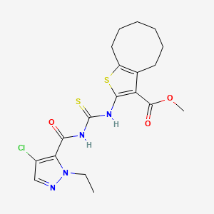 molecular formula C19H23ClN4O3S2 B4304695 METHYL 2-[({[(4-CHLORO-1-ETHYL-1H-PYRAZOL-5-YL)CARBONYL]AMINO}CARBOTHIOYL)AMINO]-4,5,6,7,8,9-HEXAHYDROCYCLOOCTA[B]THIOPHENE-3-CARBOXYLATE 