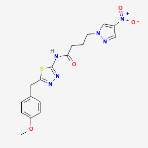 molecular formula C17H18N6O4S B4304735 N-{5-[(4-METHOXYPHENYL)METHYL]-1,3,4-THIADIAZOL-2-YL}-4-(4-NITRO-1H-PYRAZOL-1-YL)BUTANAMIDE 