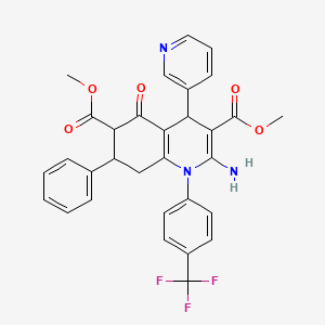 molecular formula C31H26F3N3O5 B4304893 DIMETHYL 2-AMINO-5-OXO-7-PHENYL-4-(3-PYRIDYL)-1-[4-(TRIFLUOROMETHYL)PHENYL]-1,4,5,6,7,8-HEXAHYDRO-3,6-QUINOLINEDICARBOXYLATE 