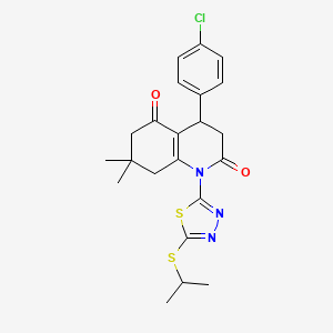 molecular formula C22H24ClN3O2S2 B4304898 4-(4-CHLOROPHENYL)-7,7-DIMETHYL-1-[5-(PROPAN-2-YLSULFANYL)-1,3,4-THIADIAZOL-2-YL]-1,2,3,4,5,6,7,8-OCTAHYDROQUINOLINE-2,5-DIONE 