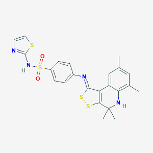4-[(4,4,6,8-tetramethyl-5H-dithiolo[3,4-c]quinolin-1-ylidene)amino]-N-(1,3-thiazol-2-yl)benzenesulfonamide
