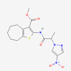 molecular formula C17H20N4O5S B4305108 METHYL 2-[2-(4-NITRO-1H-PYRAZOL-1-YL)PROPANAMIDO]-4H,5H,6H,7H,8H-CYCLOHEPTA[B]THIOPHENE-3-CARBOXYLATE 
