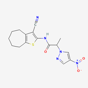 molecular formula C16H17N5O3S B4305113 N-{3-CYANO-4H,5H,6H,7H,8H-CYCLOHEPTA[B]THIOPHEN-2-YL}-2-(4-NITRO-1H-PYRAZOL-1-YL)PROPANAMIDE 
