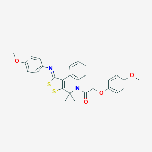 2-(4-Methoxyphenoxy)-1-[1-(4-methoxyphenyl)imino-4,4,8-trimethyldithiolo[3,4-c]quinolin-5-yl]ethanone