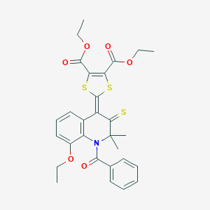 molecular formula C29H29NO6S3 B430522 4,5-DIETHYL 2-(1-BENZOYL-8-ETHOXY-2,2-DIMETHYL-3-SULFANYLIDENE-1,2,3,4-TETRAHYDROQUINOLIN-4-YLIDENE)-2H-1,3-DITHIOLE-4,5-DICARBOXYLATE 