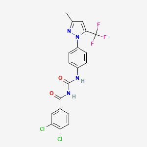 molecular formula C19H13Cl2F3N4O2 B4305233 N-(3,4-DICHLOROBENZOYL)-N'-{4-[3-METHYL-5-(TRIFLUOROMETHYL)-1H-PYRAZOL-1-YL]PHENYL}UREA 