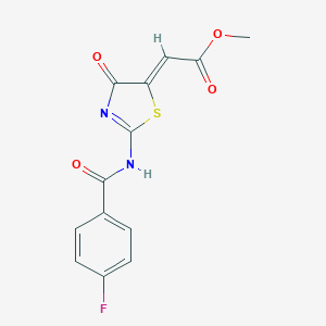 molecular formula C13H9FN2O4S B430543 methyl (2Z)-2-[2-[(4-fluorobenzoyl)amino]-4-oxo-1,3-thiazol-5-ylidene]acetate 